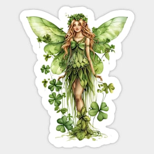 Lovely Saint Patrick's Day Fairy standing in four leaf clovers and shamrocks happy St. Patricks Day Sticker